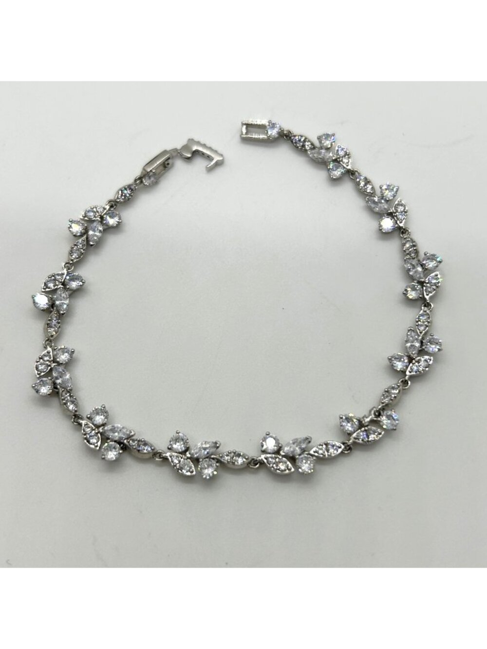 Nadri Leaf Vine Bracelet Silver Rhodium Clear Marquise CZ Bridal Wedding Prom